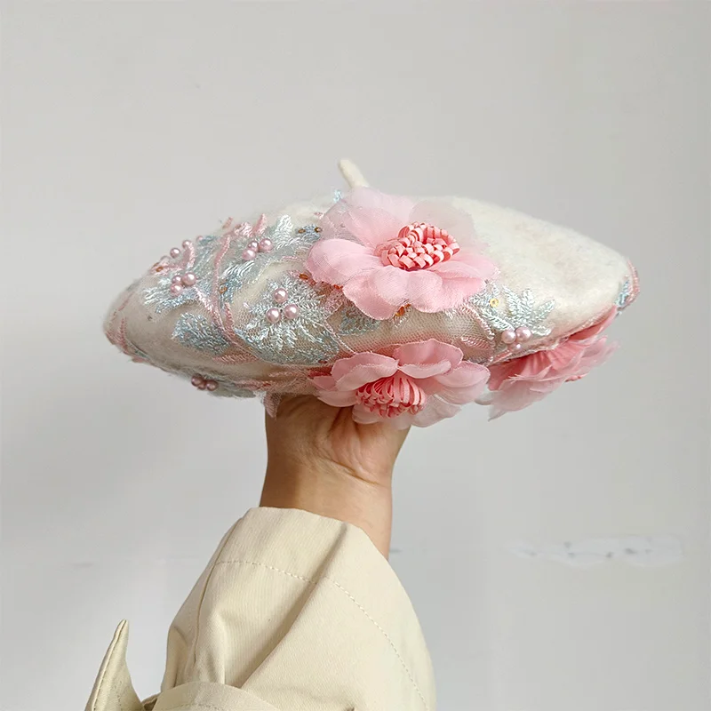 INS winter Unique Designer Berets for women Luxury Flower Painter
