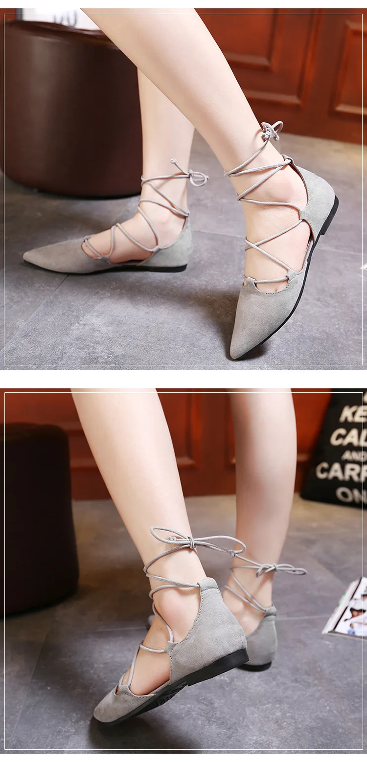 sexy cross-tied gladiator summer shoes woman pointe toe cut out flat lace up ballet flats Roman style D'orsay shoes big size 43