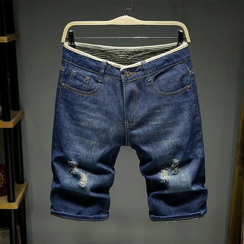 thumbnail image 1 of Pantalones cortos de mezclilla ajustados con gráficos rotos para hombre, pantalones vaqueros cortos ajustados multicolor para hombre, tendencia de diseñador de lujo 2024, ropa de calle retro Y2k, 1 of 5