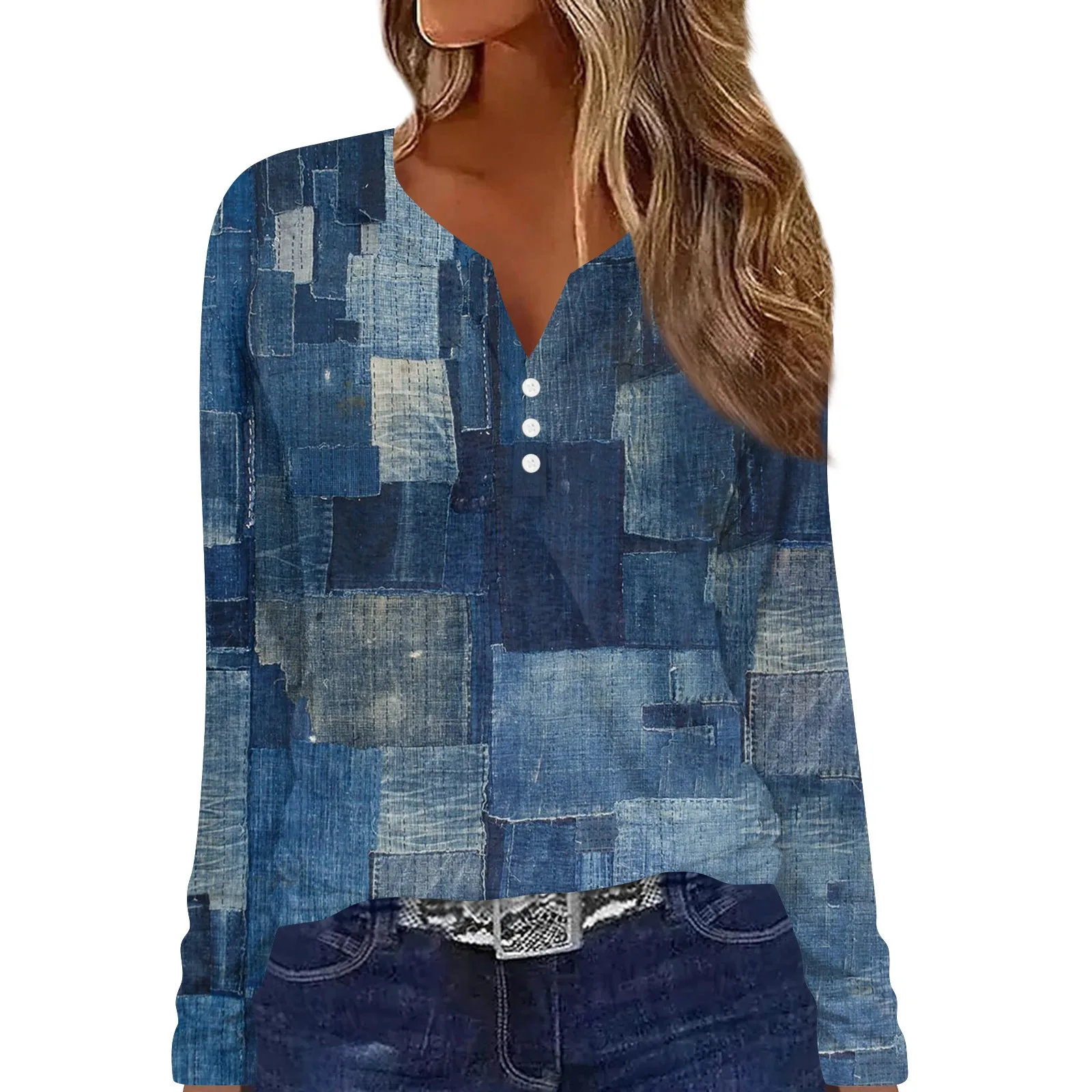 

Пуловер женский с винтажным принтом, свободная футболка с V-образным вырезом, Топ с длинным рукавом, повседневная одежда в Корейском стиле, Осень-зима