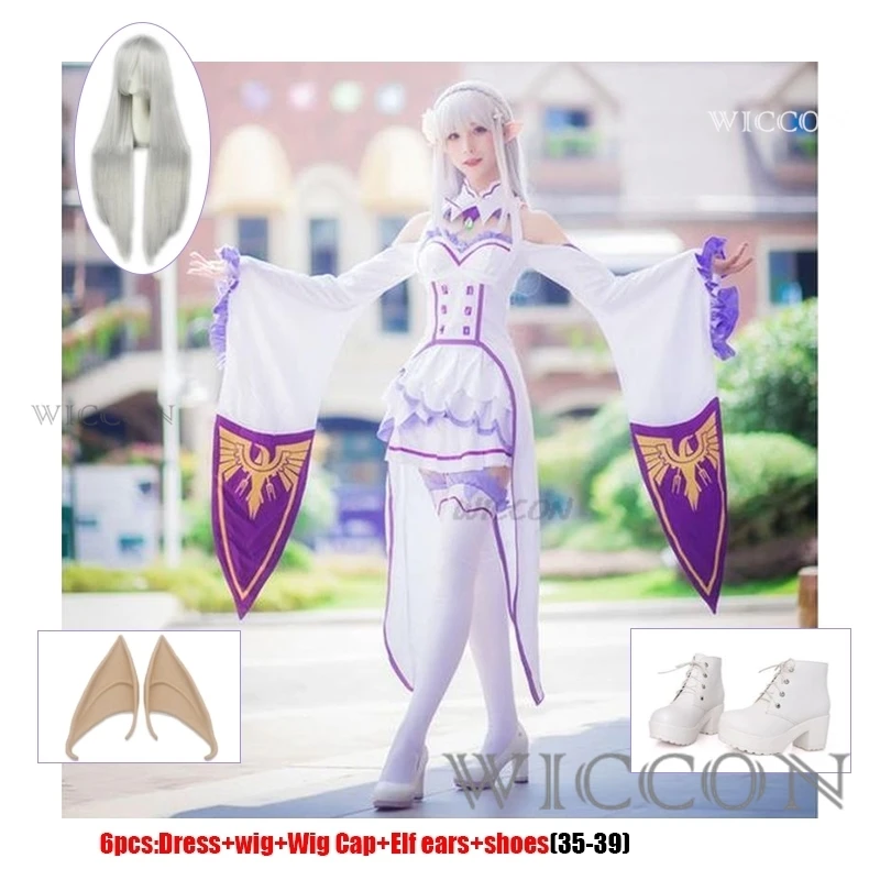 

Anime Emilia Cosplay Rezero Costume shoes Cosplay Costume lolita cute Wig Women Dress Halloween Costumes for Women Elf ears