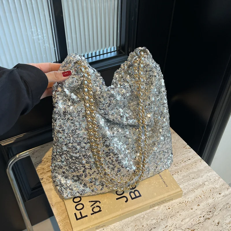 

2024 New Ladies Underarm Handbags Spring Summer Fashion Colorful Sequin Large Capacity Shoulder Bag For Women Chain Tote Bags