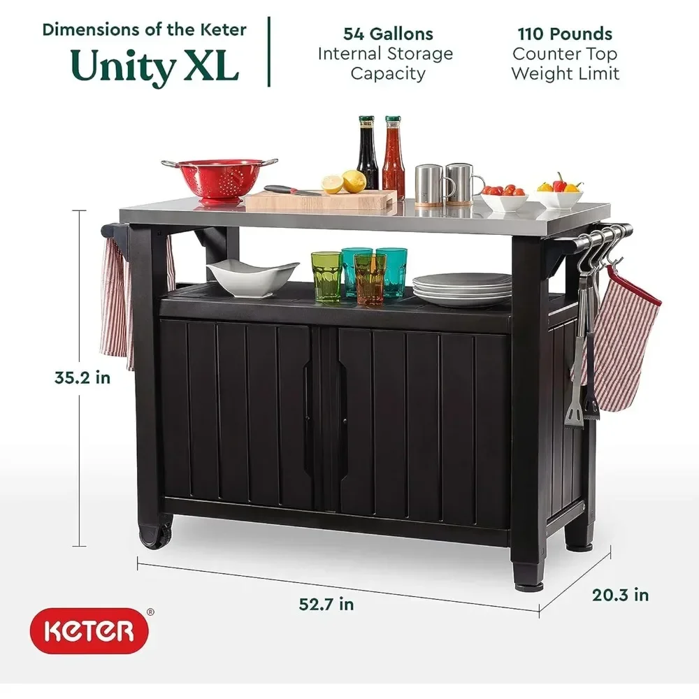 Outdoor Table with Rectangle, Portable Table and Storage Cabinet, Outdoor Tables.