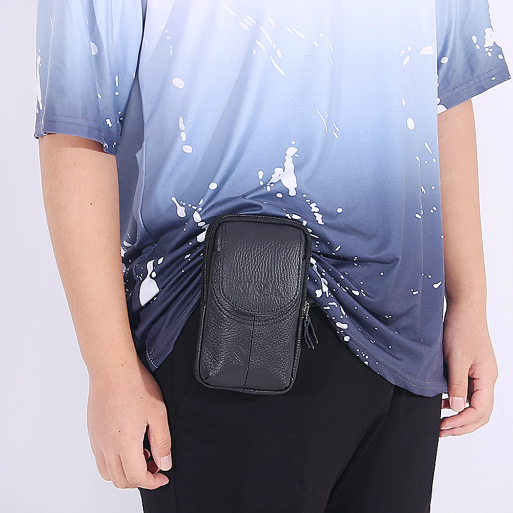 Mens Leather Belt Waist Bag Outdoor Fanny Pack Molle Small Money Phone Bum Pouch Double Layers Purse Portable Card Holder