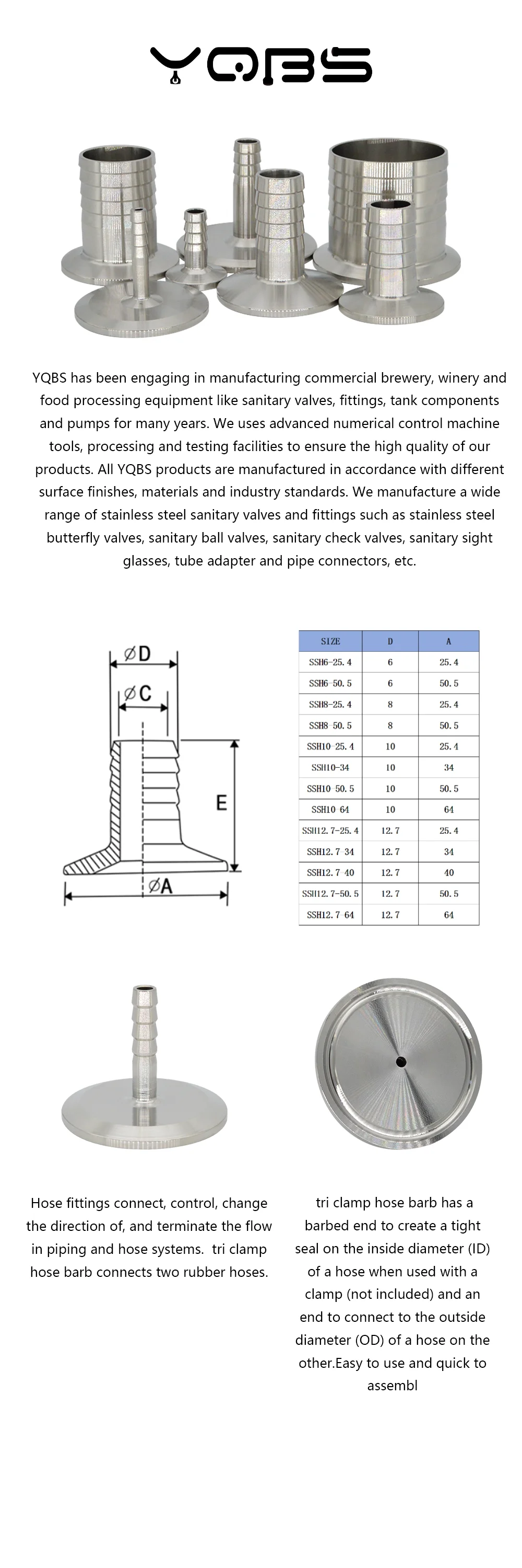 Tri-Clamp auf 6 mm 8 mm 10 mm Schlauchadapter mit Widerhaken, 304 Edelstahl, Sanitärschlauch, Rohrverschraubung, Heimbrauen – Detail 1