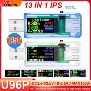 USB тестер U96P 13 в 1, индикатор напряжения тока, электрический амперметр, измеритель мощности, зарядка, цифровой мультиметр постоянного тока, вольтметр, ваттметр