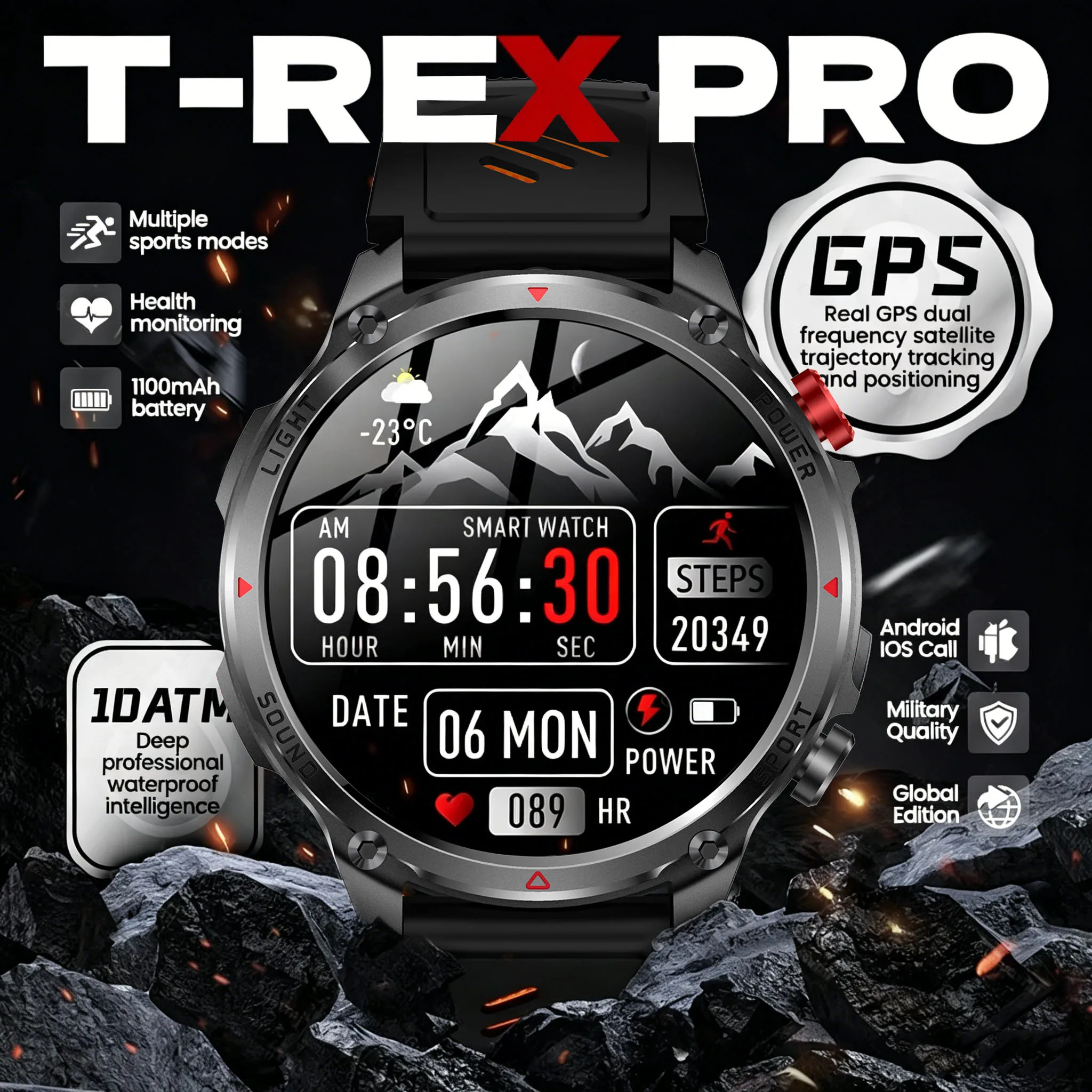 2026 New T-Rex3 Pro GPS Tracker 1100mAh Smartwatch Men 120-Day Standby Clock Rugged Outdoor Sport 10ATM Waterproof Call Watches 1