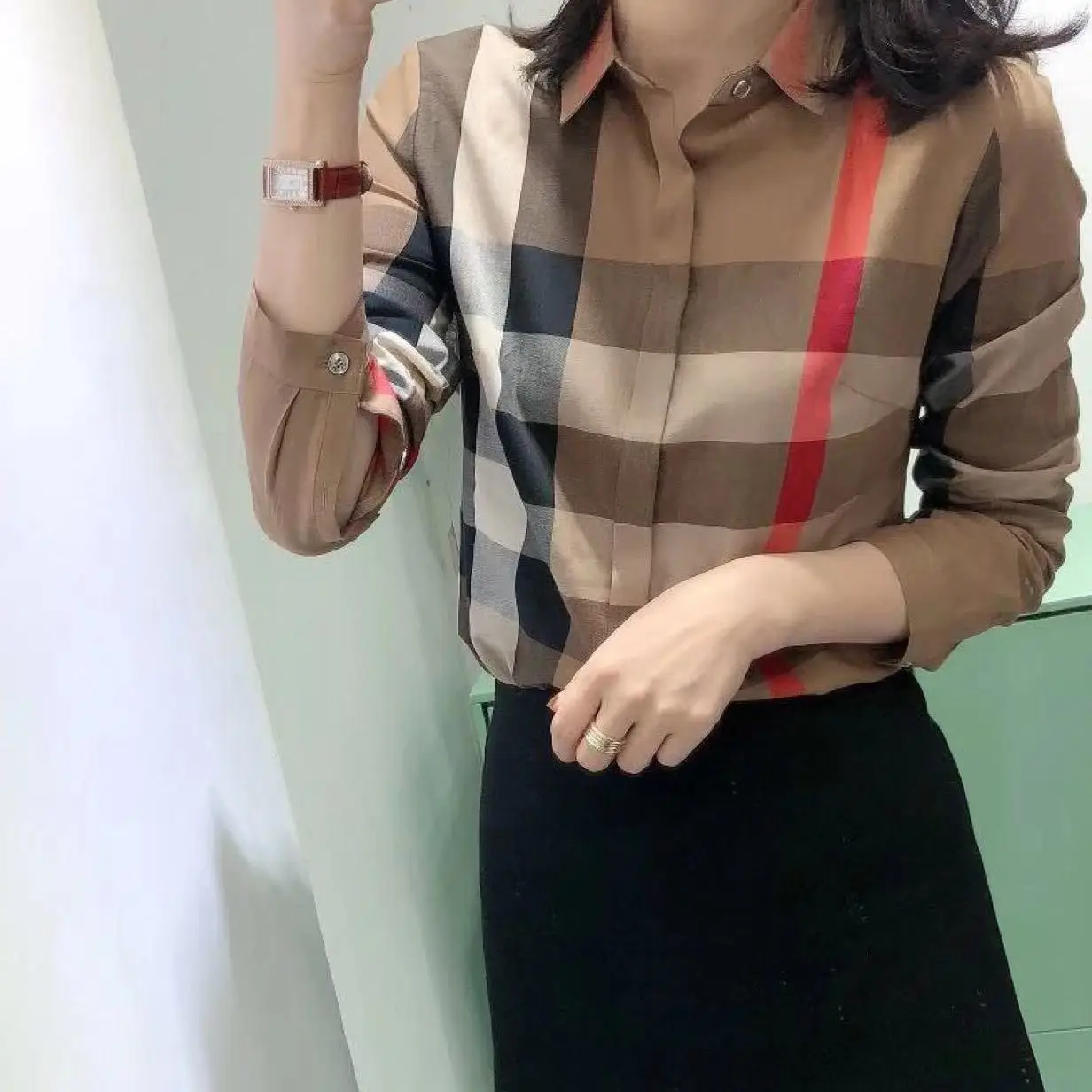Women shirts plaid cotton spring autumn casual top