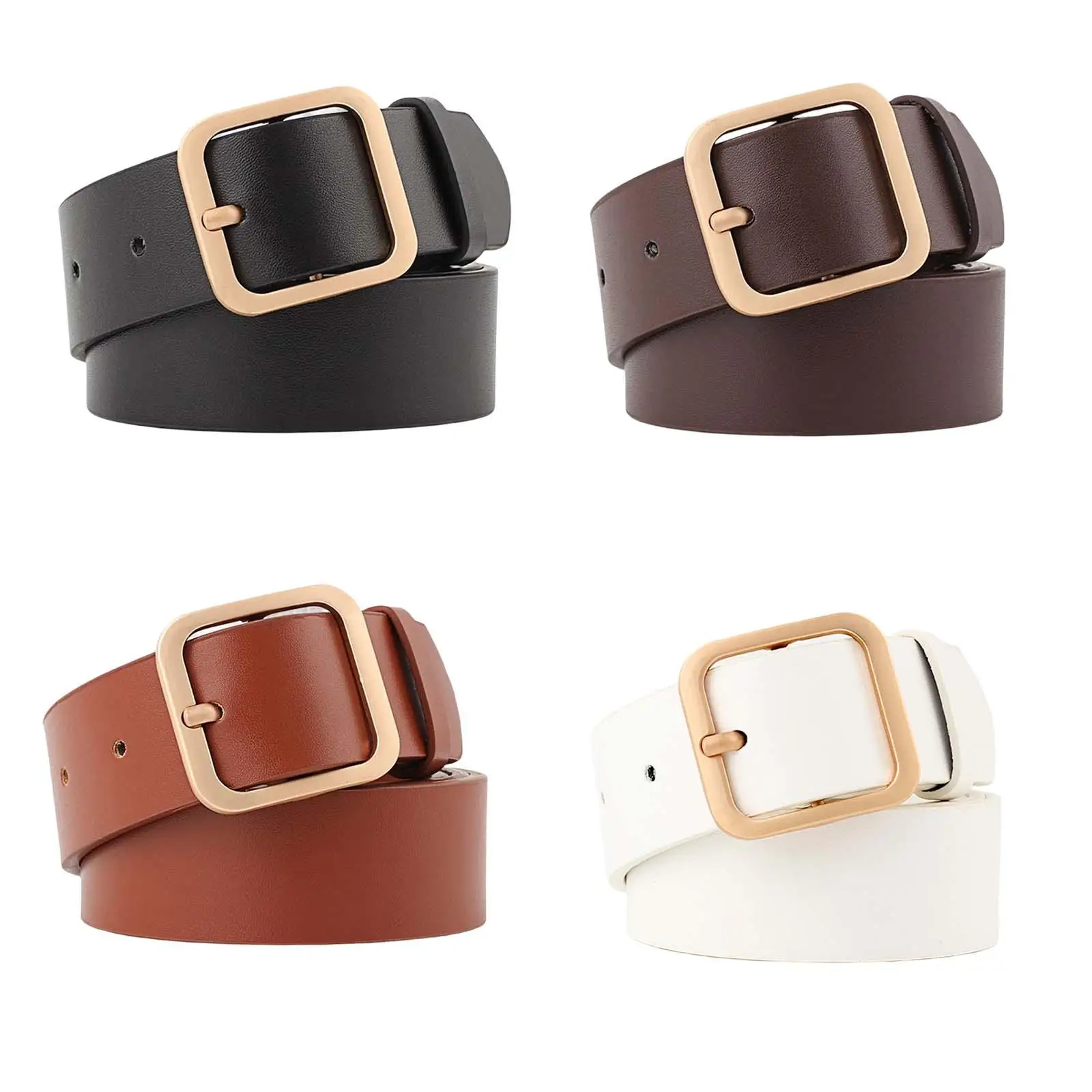 Women Belt Square Buckle Retro Fashion PU Leather Belt Ladies Belt Waist Belt for Dress Windbreaker Blouse Jeans Decorative Belt