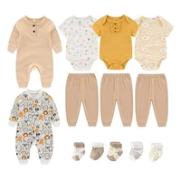 13 Pieces Unisex Newborn Baby Girl Clothes Sets 0-12M Cotton Baby Boy Clothes Jumpsuits+Pants+Socks Sets Autumn Cartoon 3