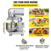 VEVOR Commercial Food Mixer 10Qt 450W 3 Speeds Adjustable 110/178/390 RPM with Stainless Steel Bowl Dough Hooks Whisk Beater 3