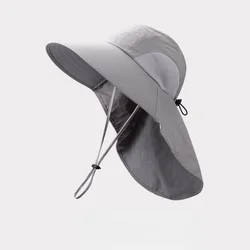 Sun Protection Wide Brim Adjustable Outdoor Hat with Neck Flap (Gray)