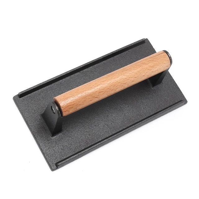 Fa Fogantyúval Súlyprés Grill Húst Préselnek Öntöttvas Profi Steak Tányér Bbq - Image 6