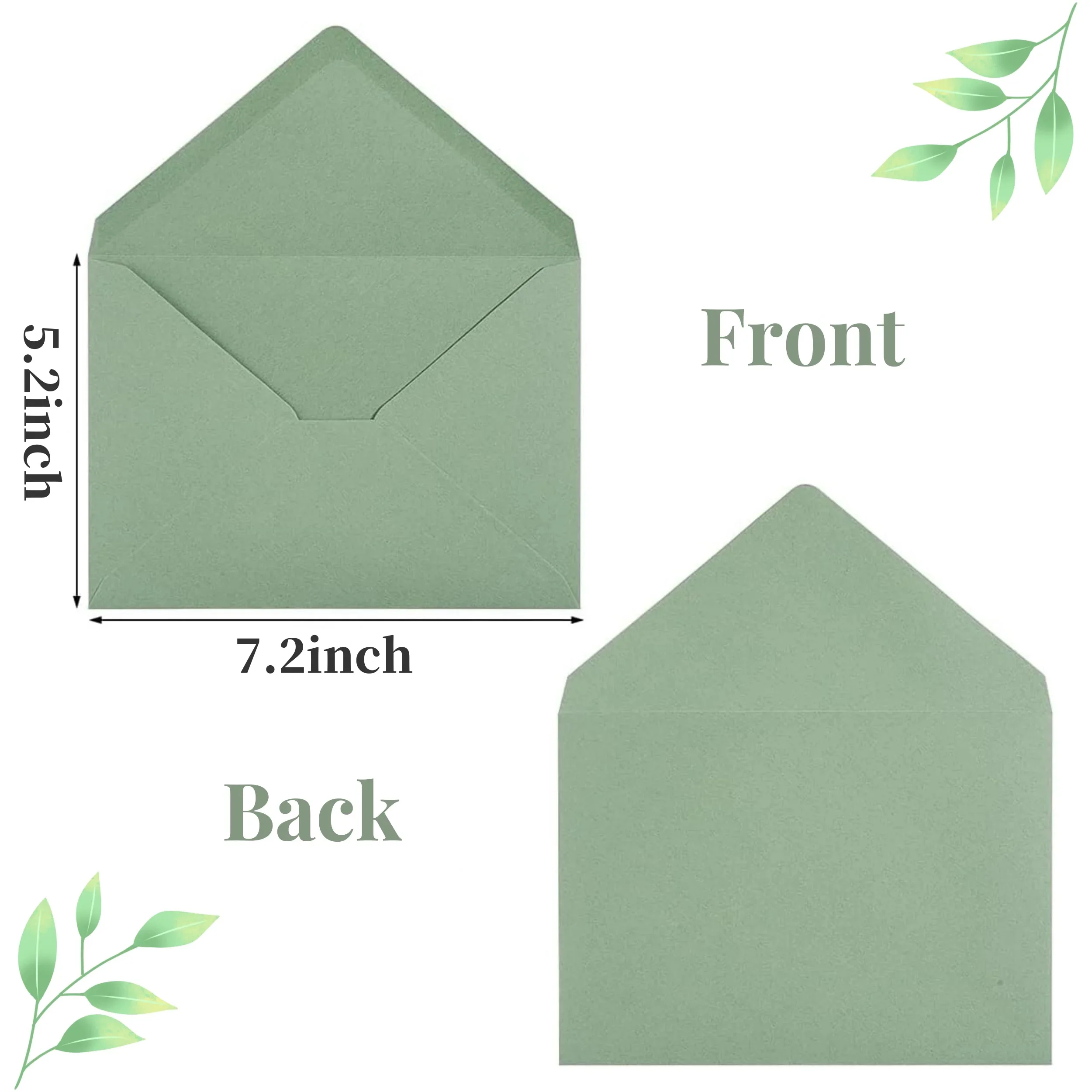 50-200PCS Sage Green Envelopes 5.2x7.2Inch Wedding Invitation Cards Printable Self Business Postcards For Baby Shower Birthday