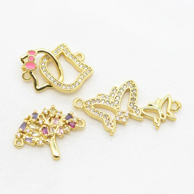 찬란한 액세서리 제작을 위한 골드 컬러 커넥터: 지르콘 크리스탈 트리부터 나비 하트 눈까지