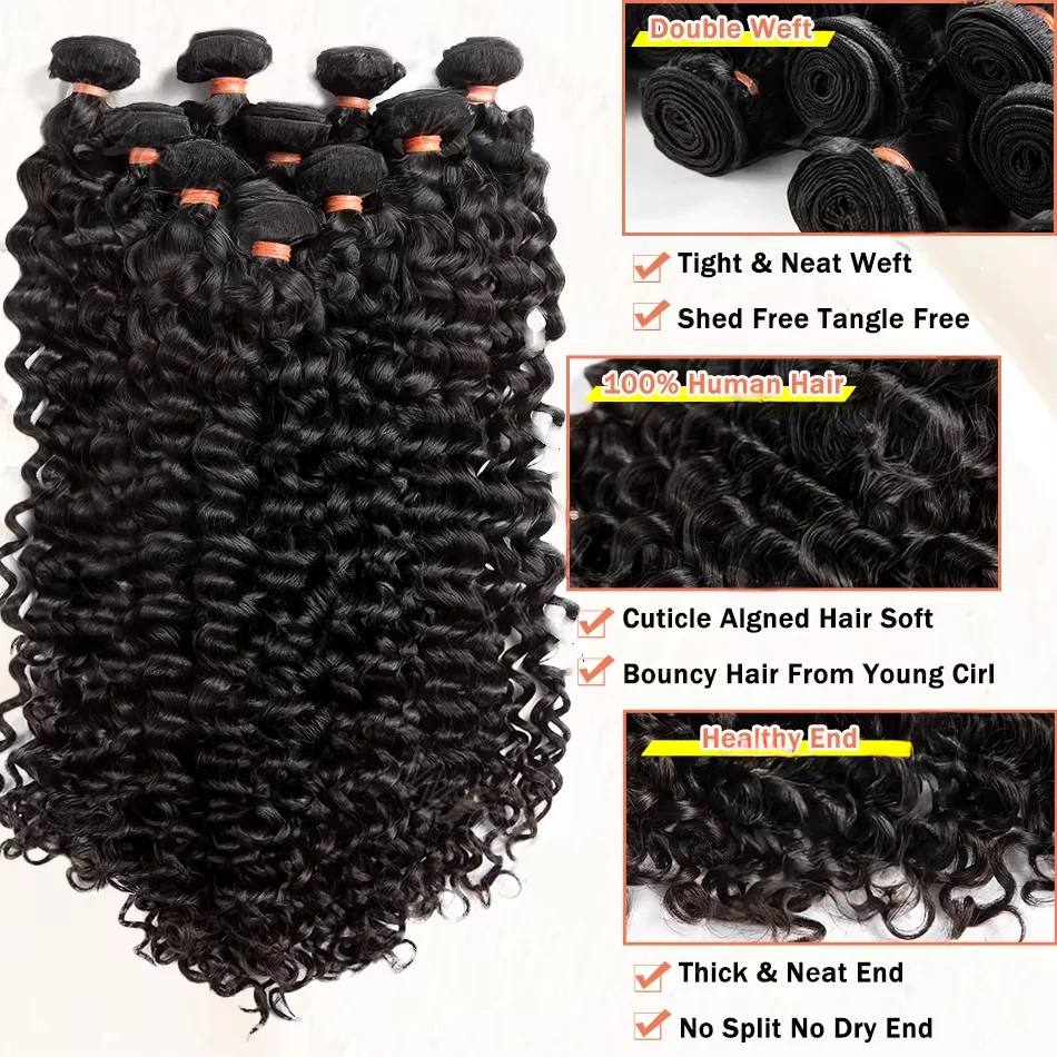 30 40 Inch Deep Wave Human Hair Bundles Brazilian Virgin Remy Unprocessed Weaving 10A 12A 14A Curly Hair Extensions Deals