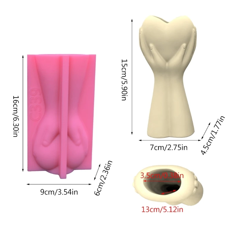 Heart in Hand Vase Silicone Mold DIY Succulents Gypsum Concrete Flower Pot Plaster Cement Molds Clay Resin Mould Craft