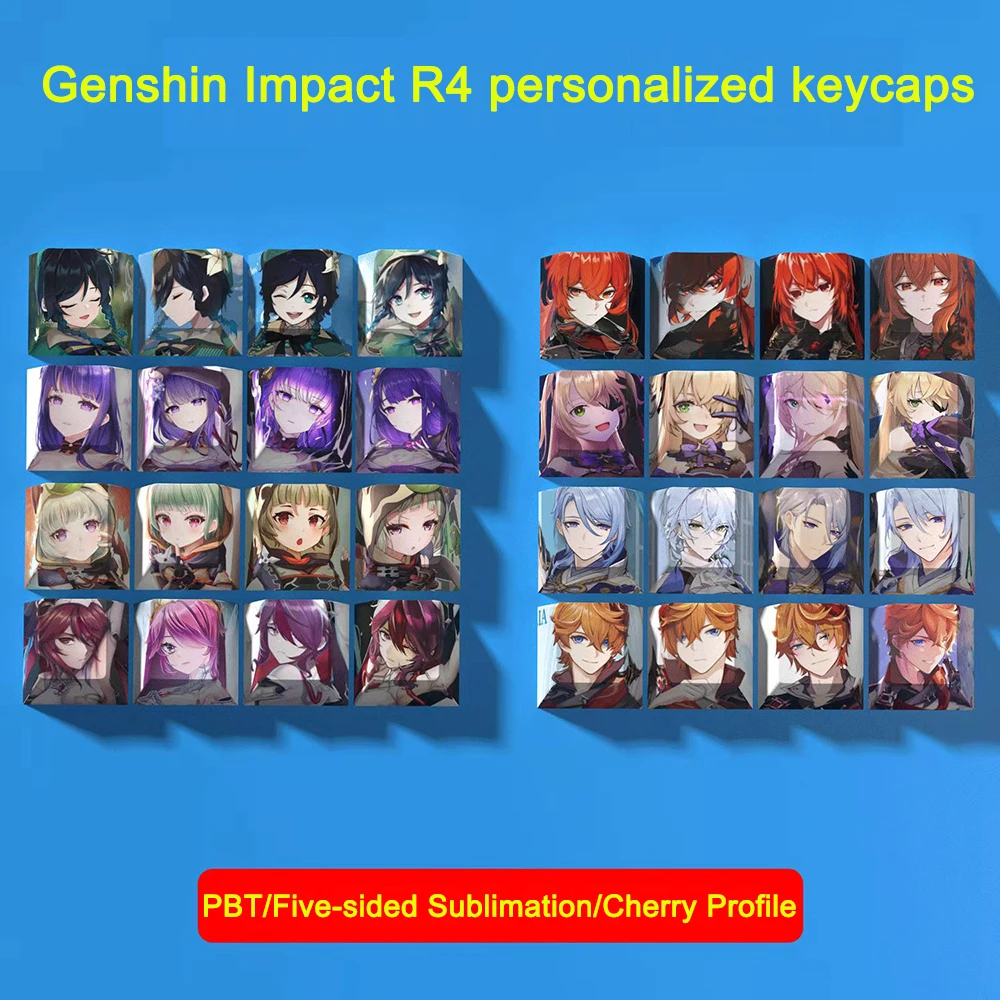 Keycaps Teclas Conjunto Jogo Genshin Impacto Keycaps Cereja Perfil Anime Pbt Keycap para Teclado Mecânico Personalizado Ganyu Hutao Keqing