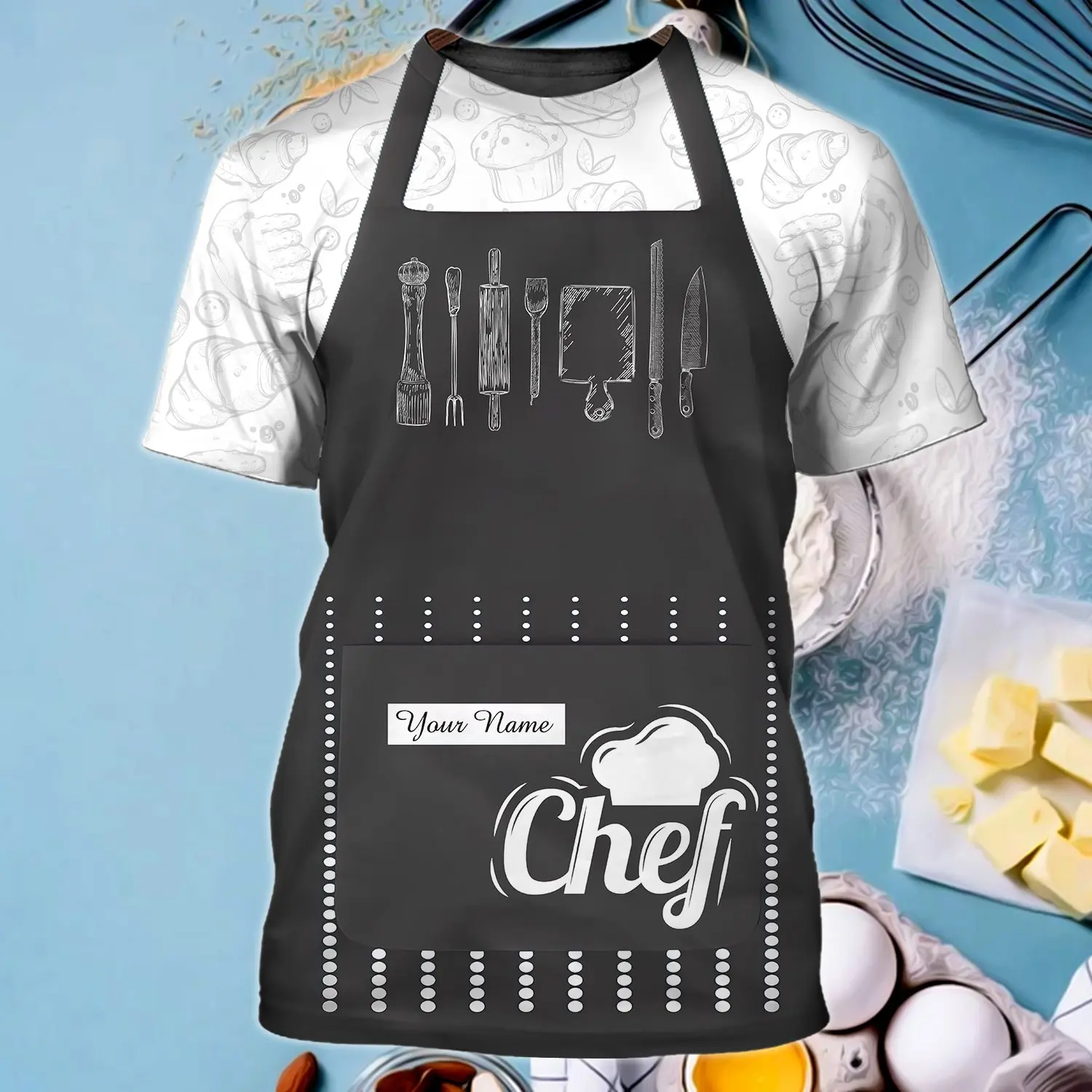 Heißer Verkauf Mode t-shirt Chef Kochen Personalisierte Name 3D Gedruckt Herren Sommer kurzarm Unisex Casual sport T-shirt DW38 – Detail 14