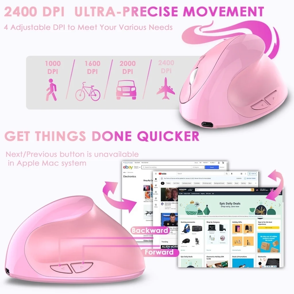 Wireless Mouse Rechargeable/Battery Vertical Wireless USB 2.4G Right Hand Ergonomic Mouse for Computer Laptop Gaming