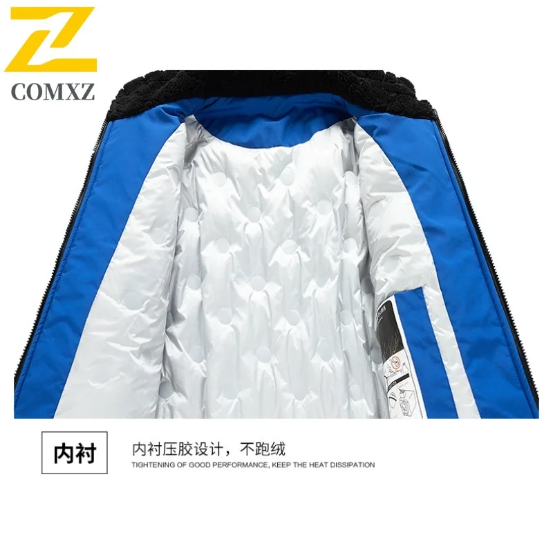 COMXZ 2025 New Men Wool Stand Collar Jacket Letter Print Down Trendy Thickened Loose Warm Winter Wear-Resistant Daily Sport Coat