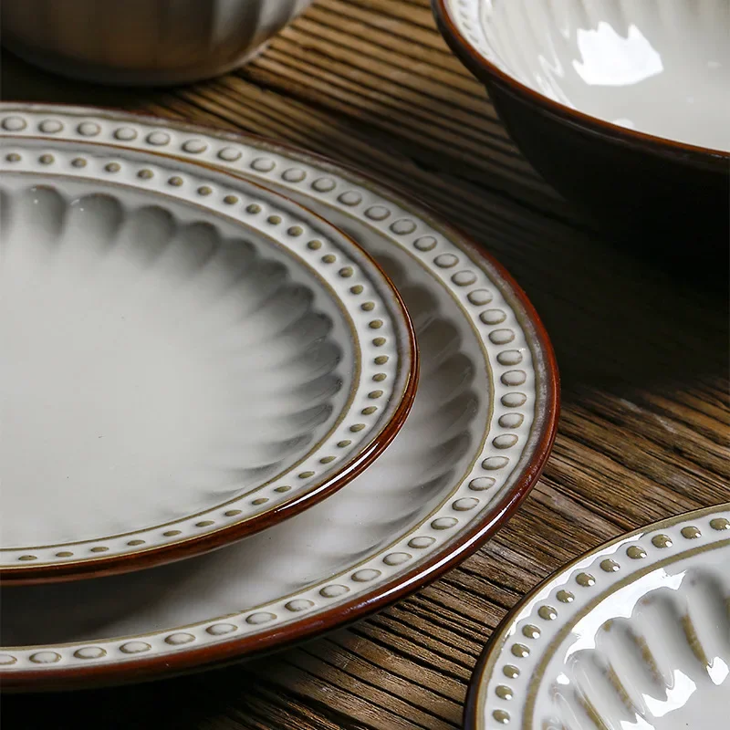 6PCS Set 8inch 10inch Ceramic Creative Western Food Plate Steak Spaghetti Tableware Pasta Home Salad Bowl dishes and plates sets