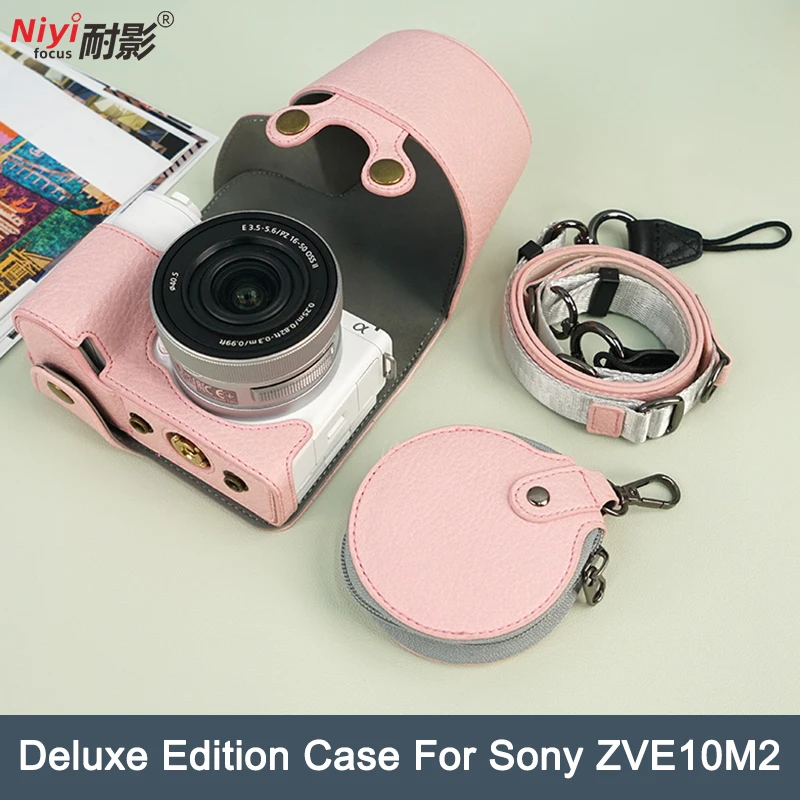 PU 가죽 카메라 케이스 ZV-E10 II ZV-E10M2용 조절 가능한 어깨끈 탈부착 가능한 렌즈 커버가 있는 전체 보호 기능