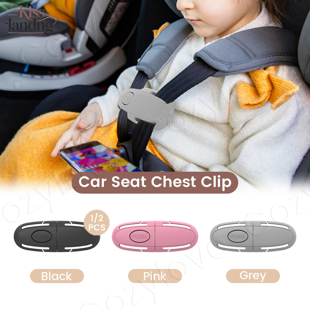Adjustable Child Safety Harness Clip Anti-Escape Lock for Universal Use on Seats & Strollers 1pc