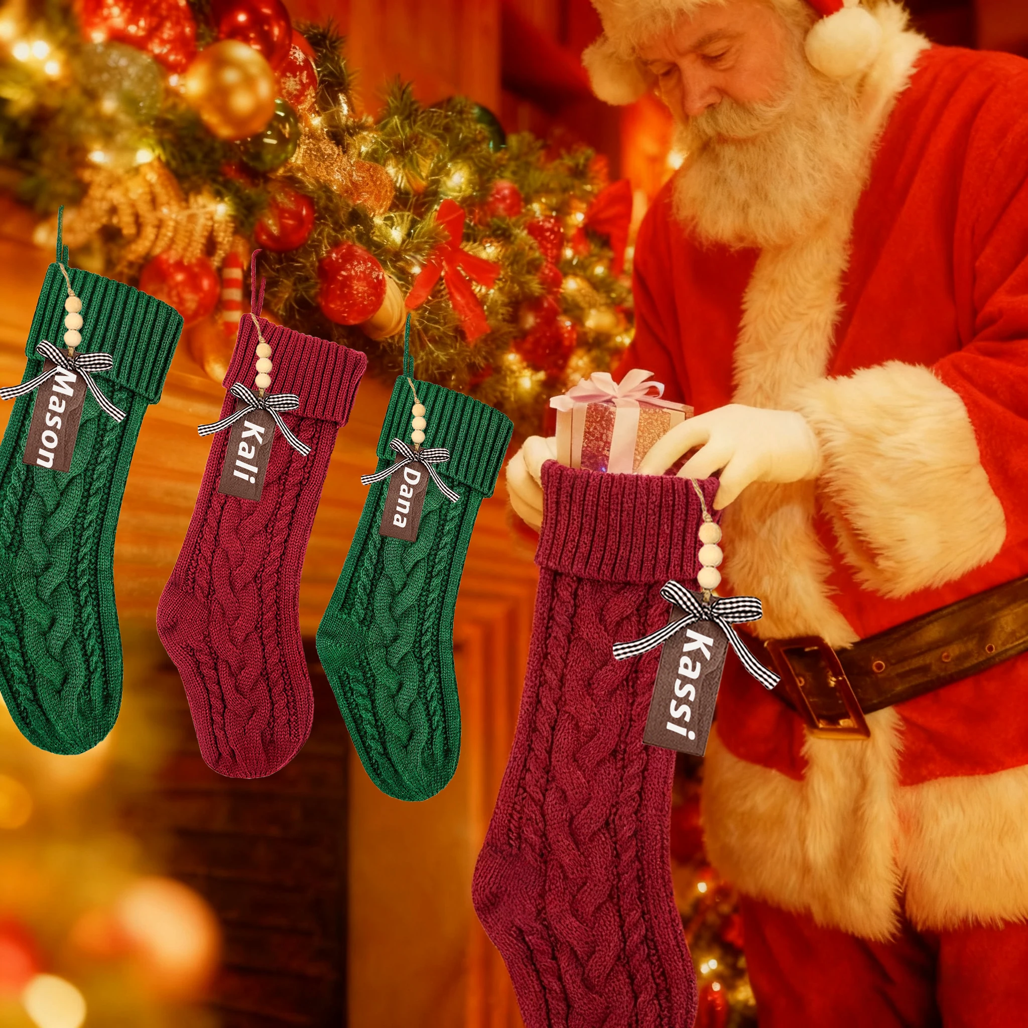 3/4/5/6/8pcs Christmas Stockings 18in Large Size Cable Knit Stocking Gifts Kids New Year Gift Decor for Family Holiday Party