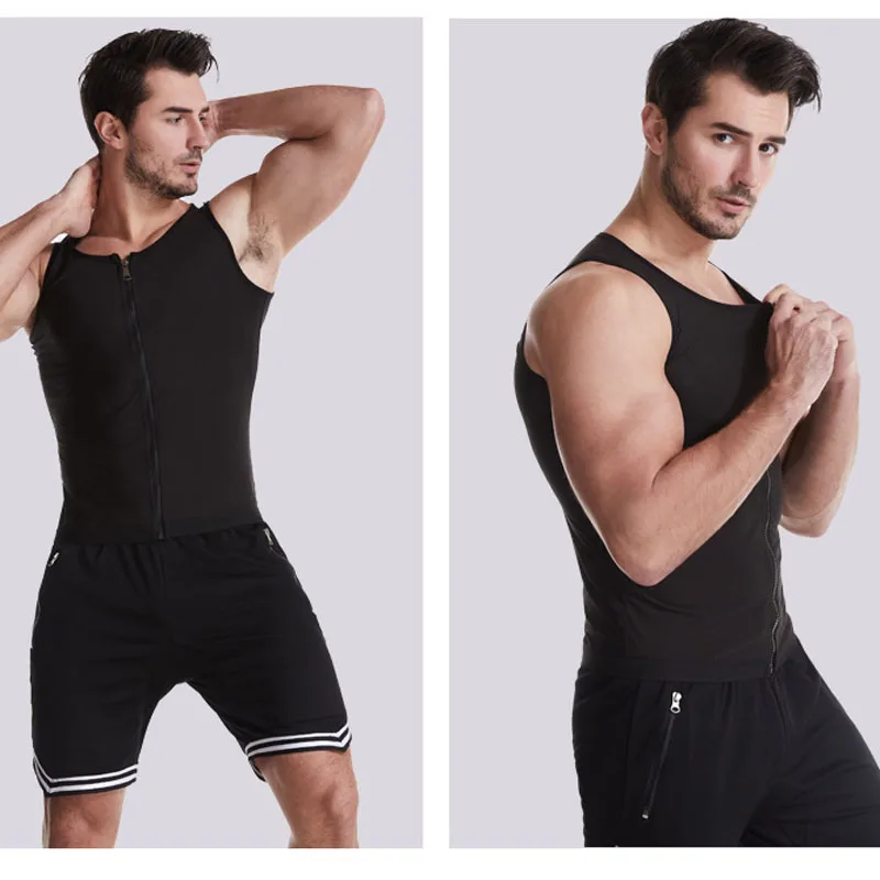 Sauna Top Vest Zipper Body Shaper Men Flat Belly Sweat Fat Burning Weight Loss Tummy Control Slimming Waist Training Male 2024