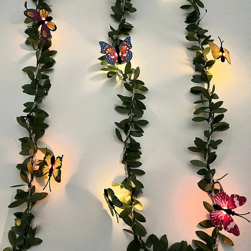 

Green Leaf Garland String Lights Butterfly Fairy Garland Lights Wedding Christmas Party Home Room Garden Fake Plants Decorations