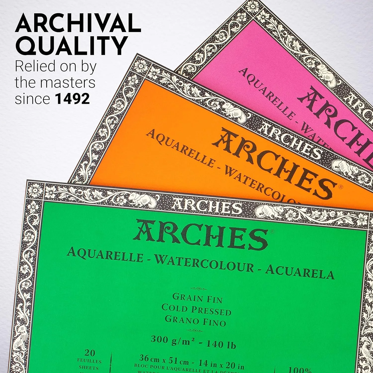 Arches Aquarelle Hot Pressed Watercolor Block - 9x12 Inch, 140lb/300gsm, 20 Sheets, 100% Cotton