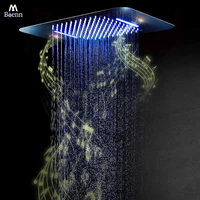 M Boenn 22.8×14.9 Inch Music Shower Head Rainfall Bathroom Smart LED Light Showerheads Embedded Ceiling Spa Massage Shower Panel