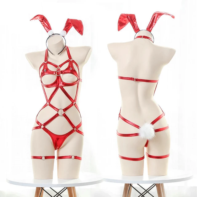 Women's Leather Strap Bandage Bodysuit: Bunny Pajamas 4