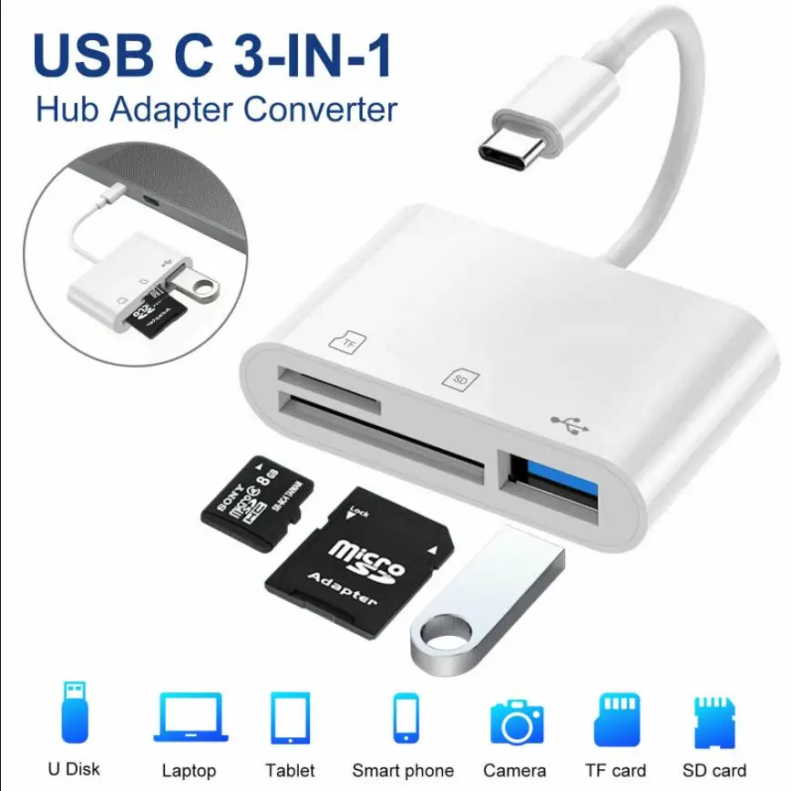 

For MacBook Pro Laptop Accessories 3 In 1 Multi Port Hub Converter Type-C OTG Adapter SD Memory Card Reader For USB-C Devices