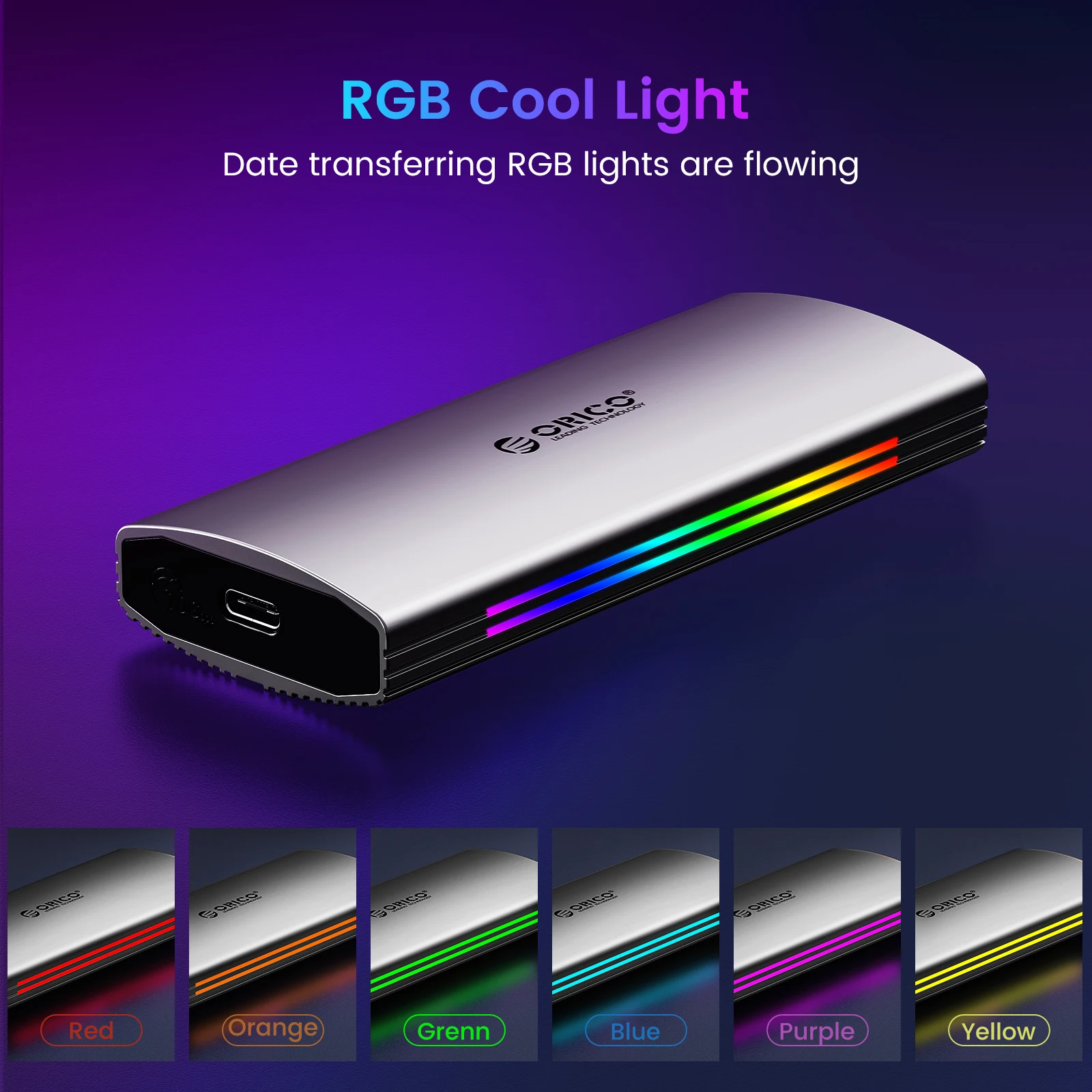 Orico Rgb 10gbps m2 Nvme Ssd Gabinete de Alumínio Usb3.1 Gen2 Case para m Chave m & b Chave Unidade de Estado Sólido para Edição de Vídeo Gamer - Imagem 5