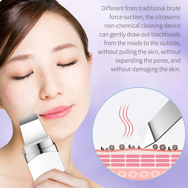 Ultrasonic Skin Scrubber Blackhead Remover Facial Cleanser Peeling Shovel Deep Face Cleaning Machine Spatula Face Beauty Device