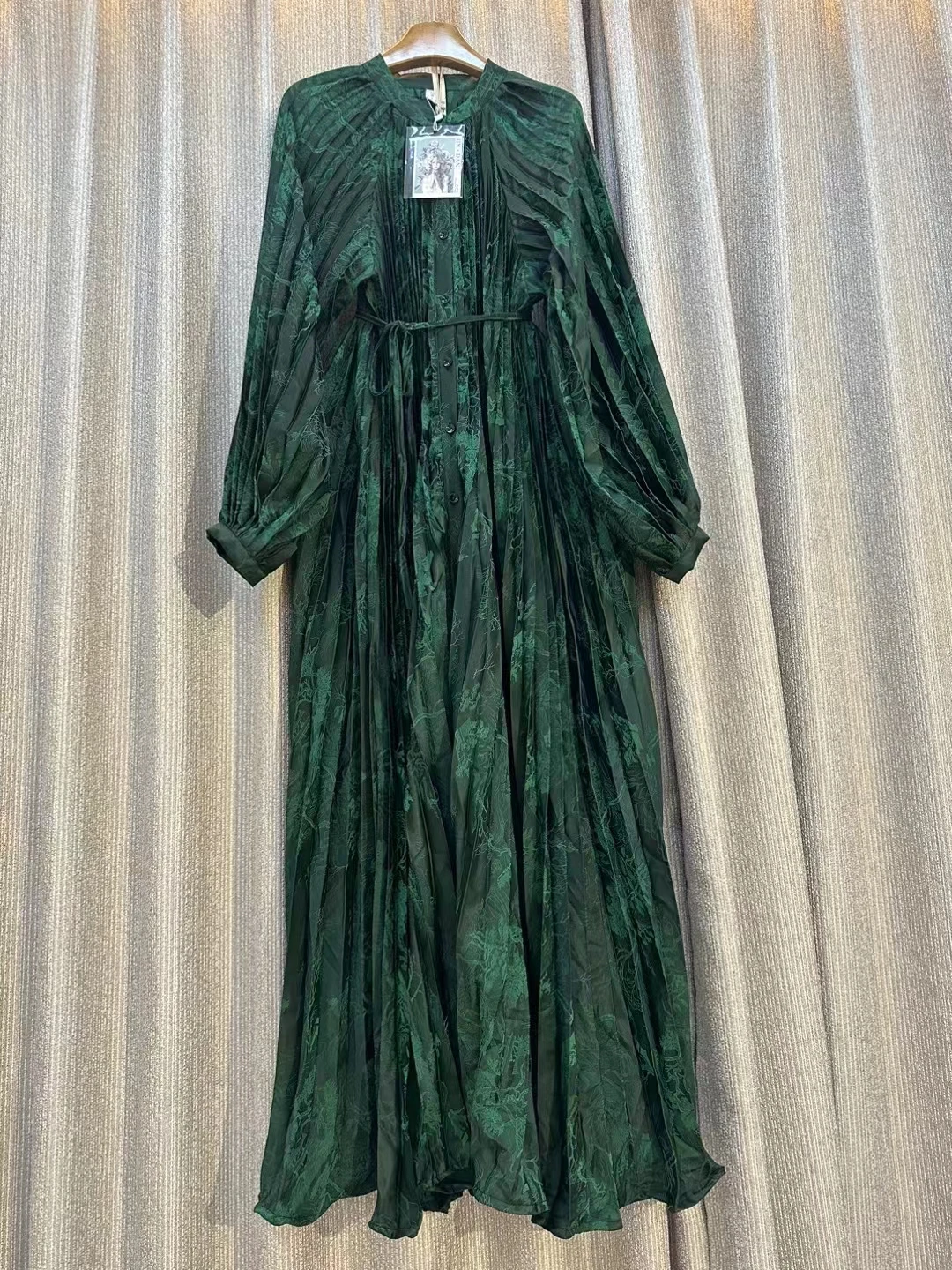 

Элегантное шикарное однобортное женское платье-трапеция с длинным рукавом-фонариком и круглым вырезом, базовое женское осеннее платье с высокой талией