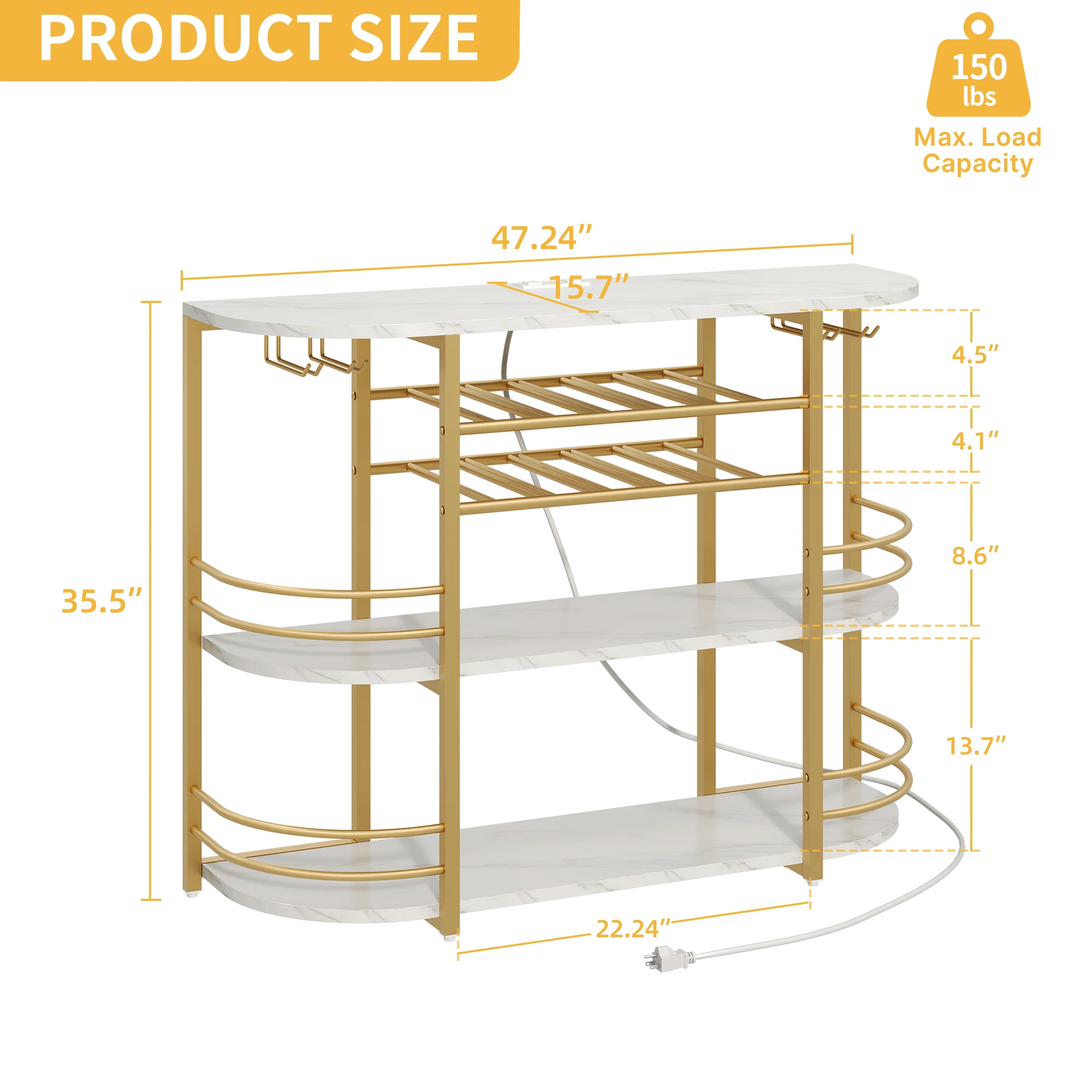 3 Tier Metal Coffee Bar Cabinet with LED Lights Wine Liquor Display Rack Holder