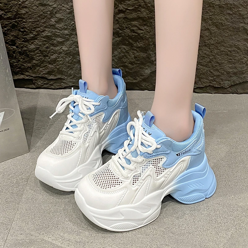 Fashion Flower Embroidered Mesh Breathable Ladies Wedge Platform