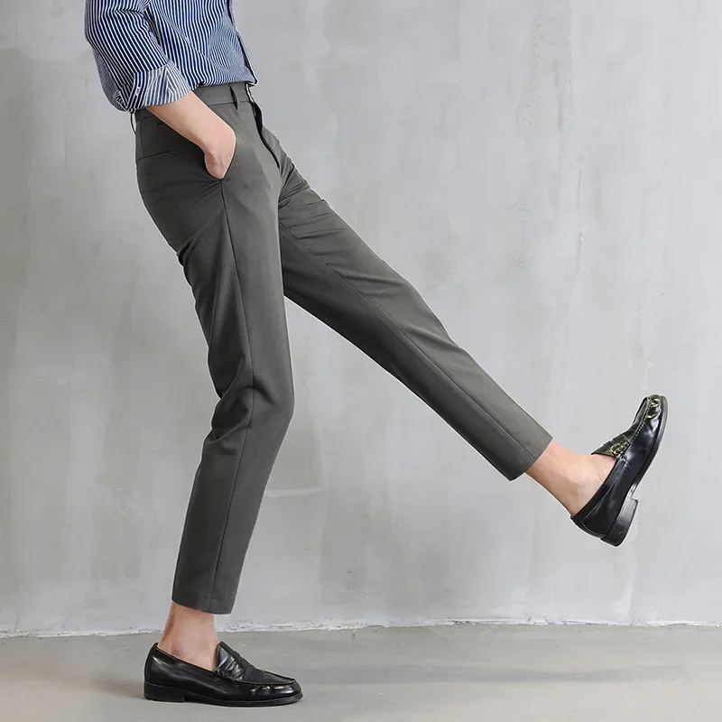 European Style Men's Cropped Pants Straight Legs Slimming Casual Korean Version Small Foot Pants Suit For Men 3