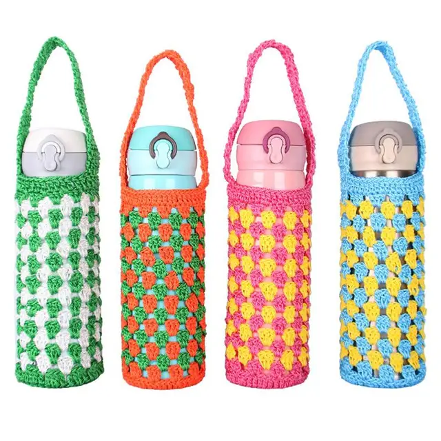 Portable Thermos Cup Sleeve with Handle 400-600ml Crochet Water Bottle Cover Case Knitting Water Bottles Holder Bag Cover Pouch 5