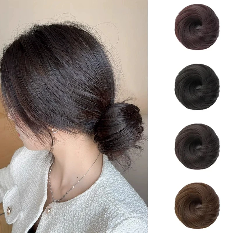 합성 헤어 번 스트레이트 업두 헤어 타이 탄성 고무줄 시뇽 헤어피스 익스텐션 ..