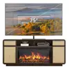 Boho 68" TV Stand Entertainment Center w/ 36" Electric Fireplace Heater Rattan Console Table Flame Effect Ample Storage Modern 6