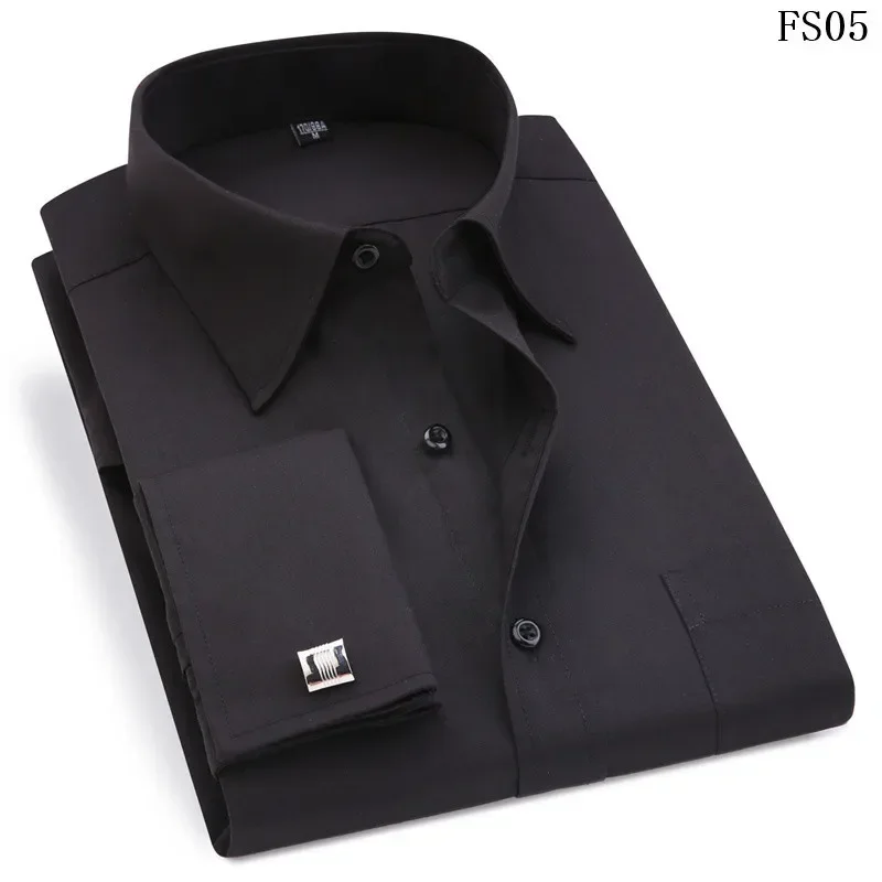 Description Picture 6 of itemNew Gentle Formal Mens French Cuff Dress Shirt Men Long Sleeve Solid Striped Style Men's Shirts Cufflink Include Plus Sizet 6XL
