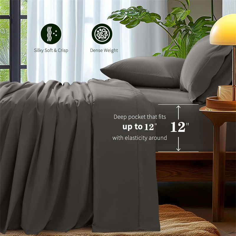 Draps 100% Coton égyptien – 1000 Fils – Twin XL – Taupe – 3 Pièces