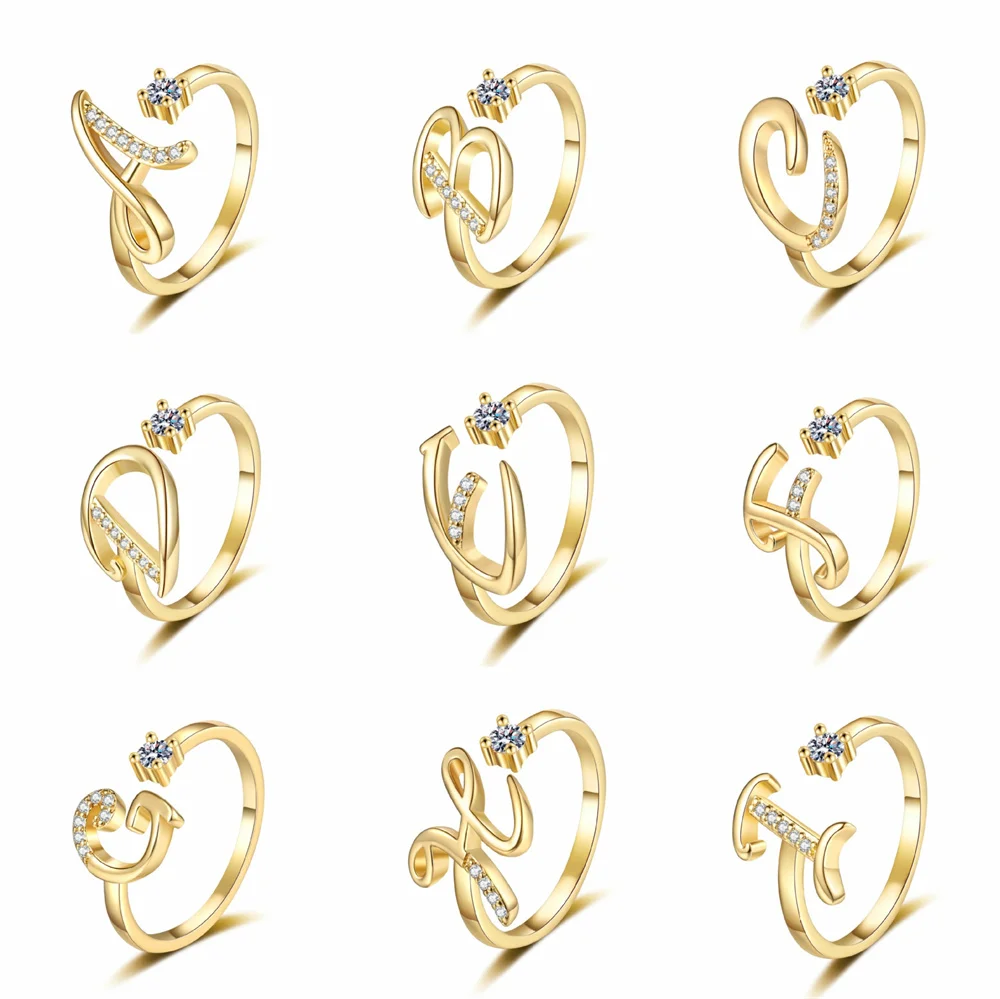 Finger Ring Opening Ring Adjustable Rings Wedding Rings Wedding Ring Crystal Initial Letter Rings for Girl