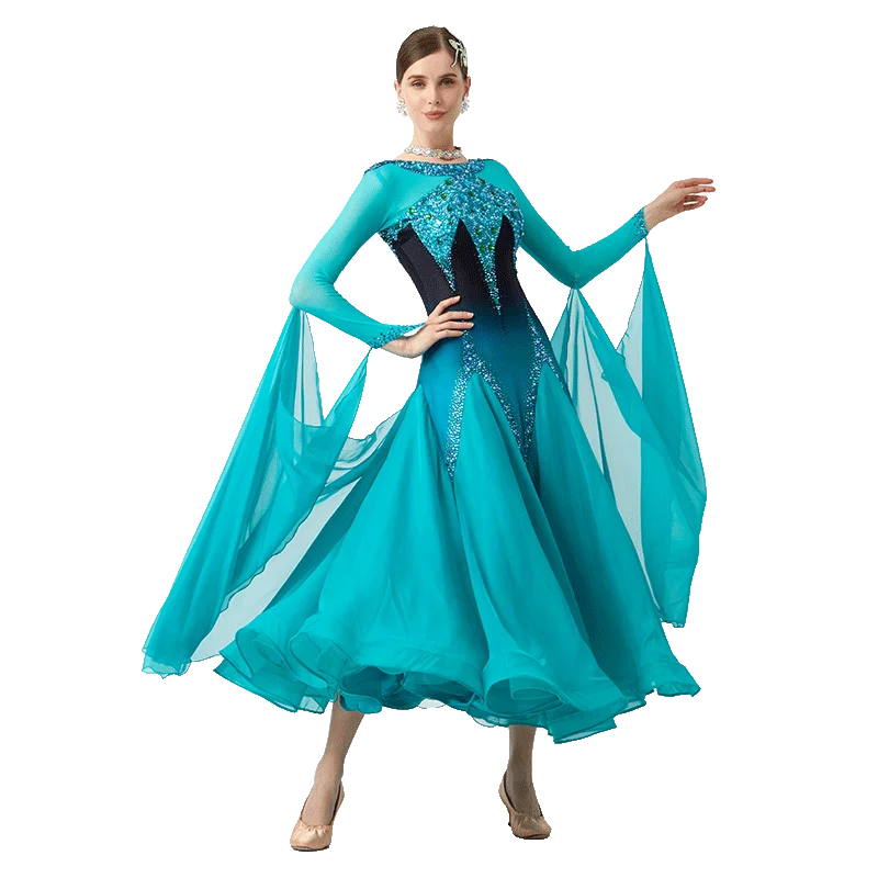 

B-23115 New Women Modern Dance Rhinestone Color Diversity Dress Ballroom National Standard Waltz Competition Performance