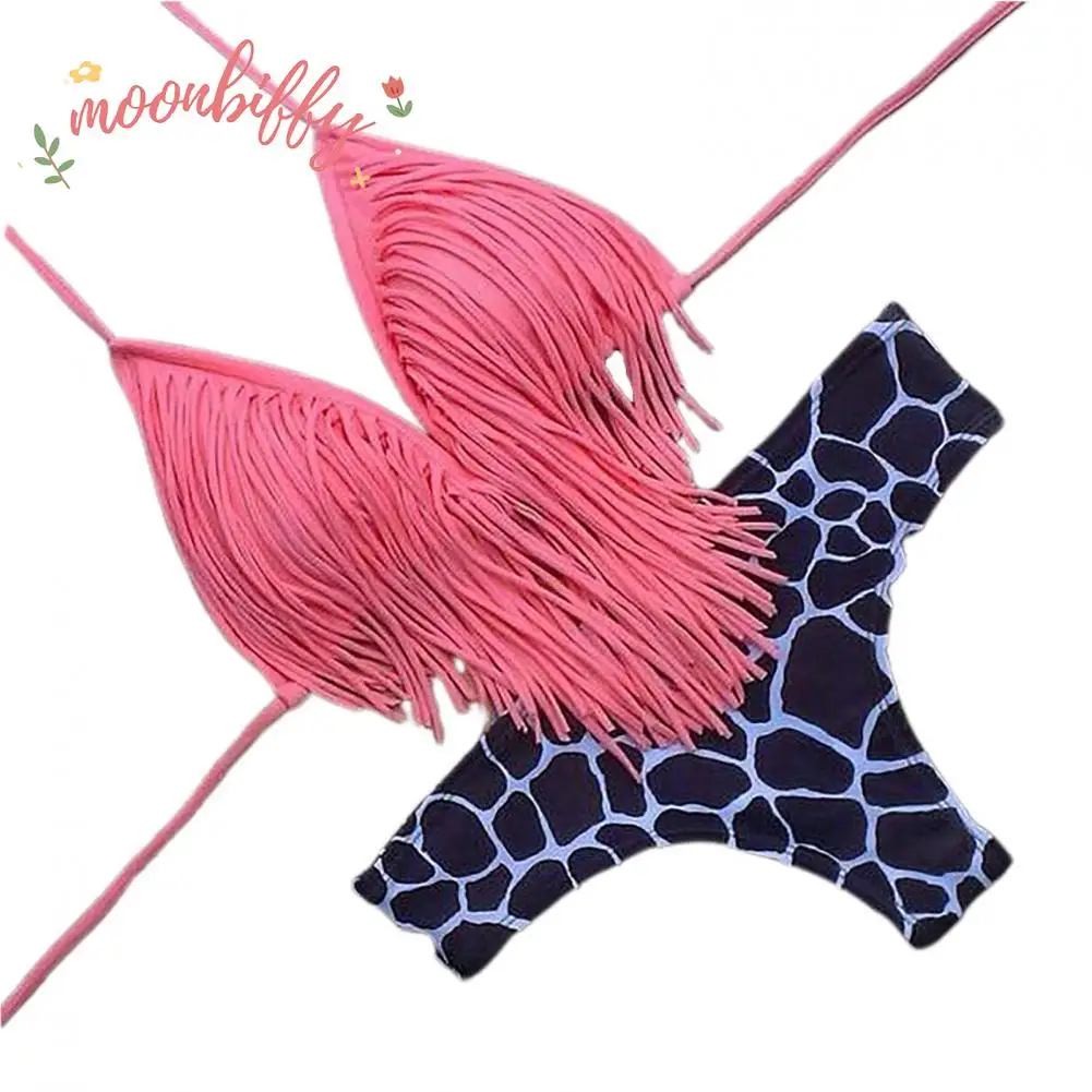 

2 Pcs/Set Swimming Bikini Sexy Colorfast SummerTassel High-waist Bikini Set Bathers Swimwear Set Soft Swimsuit Set for Beach