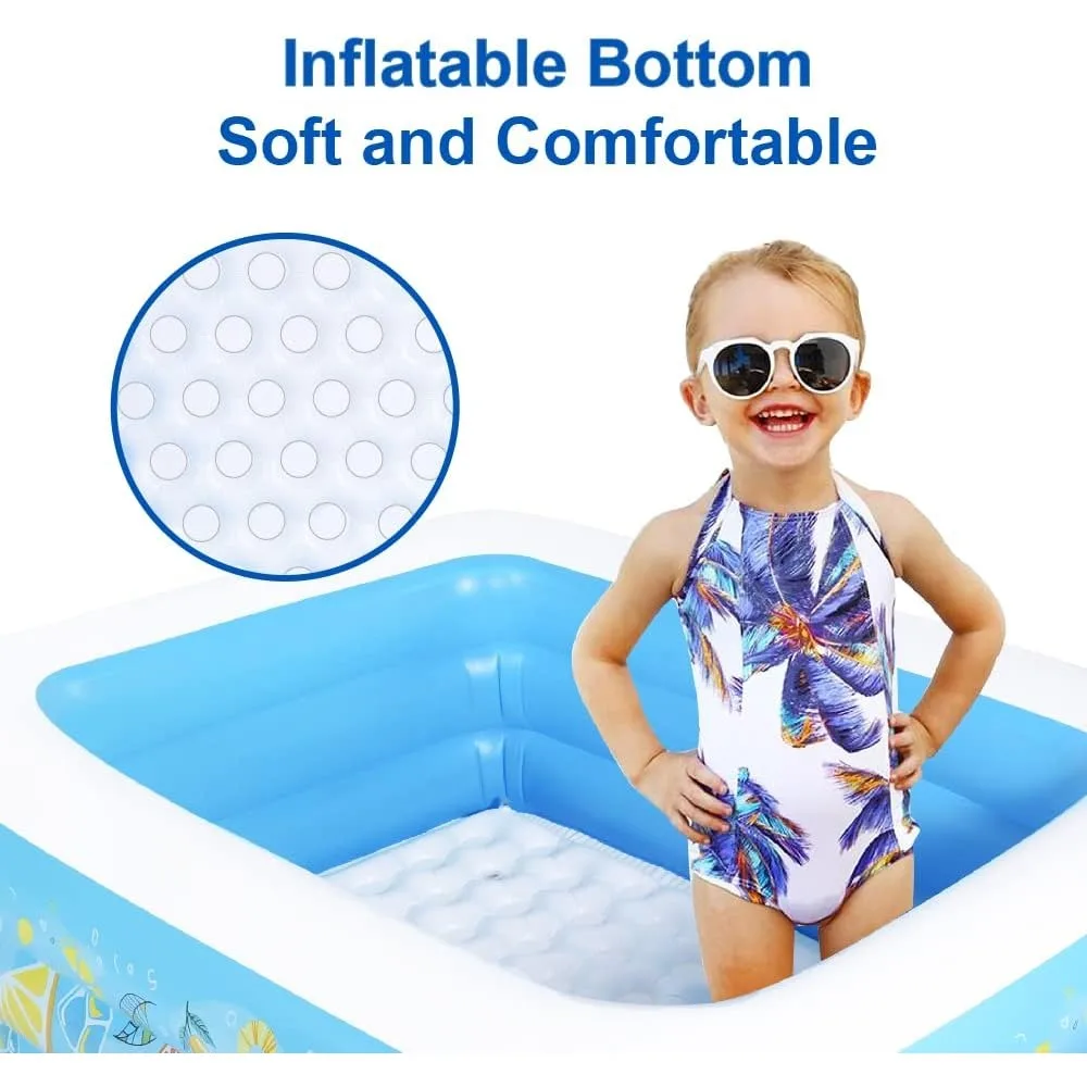 Kiddie Pool, 72"&times;58"&times;22" Inflatable with Inflatable Soft Floor, Cool Summer Swimming for Kids and Family, Blow Up
